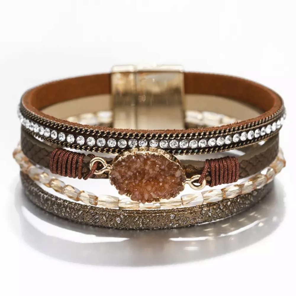 Brown Druzy Shimmer Metallic Wrap Bracelet - Picture 1 of 3